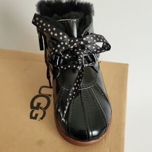 UGG Black Patent Leather Boots with Starry Laces
